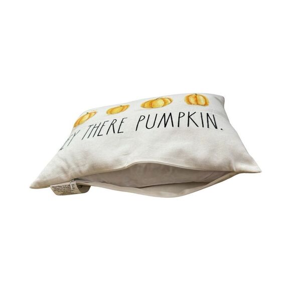 Rae Dunn Hey There Pumpkin Throw Feather Filled Pillow Yellow White Cotton NWOT - Picture 6 of 8